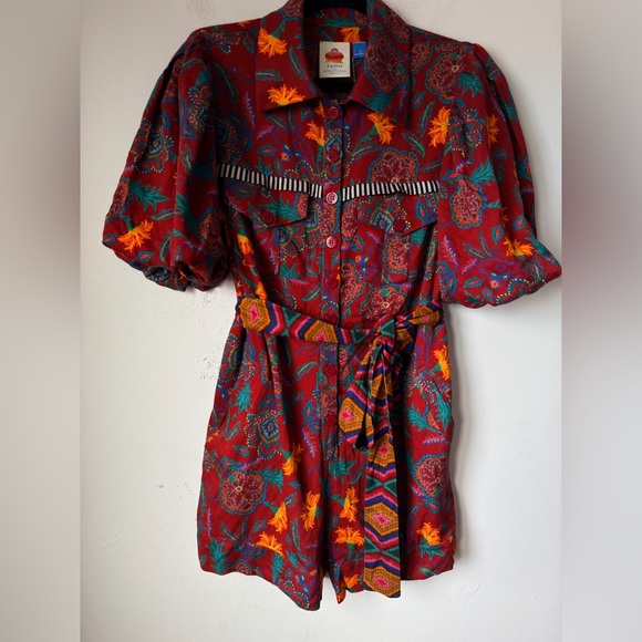 FARM RIO ANTHROPOLOGY Floral Red ROMPER - Picture 2 of 16
